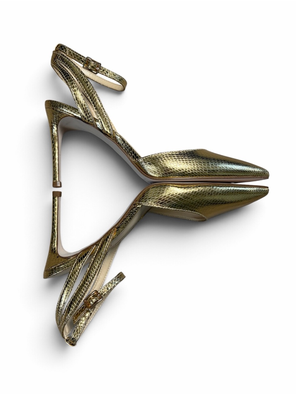 Jessica Simpson Sabrielle Gold Snakeskin Embossed Ankle Strap Heels Size 8